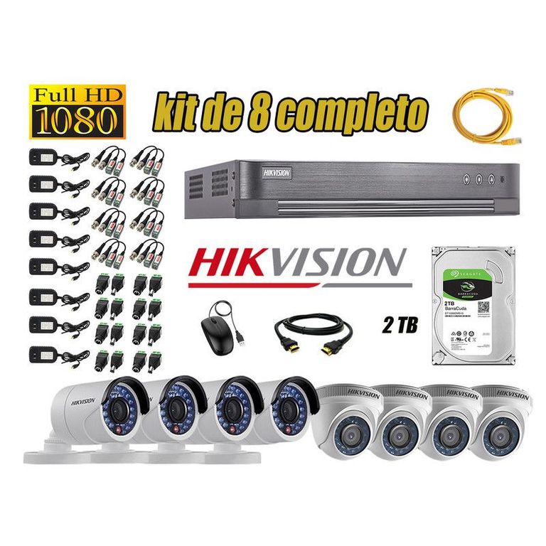 CÁMARAS SEGURIDAD KIT 8 FULL HD 1080P + DISCO 2TB P2P