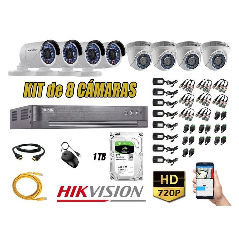 CÁMARAS SEGURIDAD KIT 8 HD 720P + DISCO 1TB P2P HDMI