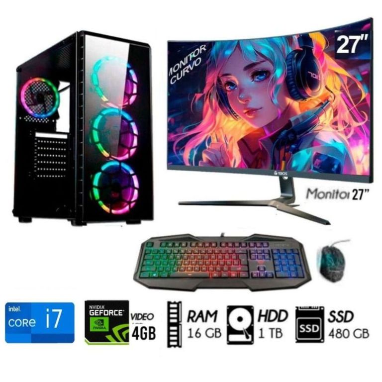 Computadora PC CORE i7 3.2Ghz Ram16GB HDD 1TB+SSD 480GB VIDEO GT 4GB M27"