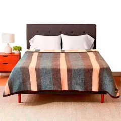 ANDINA - Frazada Listada Fibra Natural 50% Lana y 50% Alpaca 1.5 Plazas