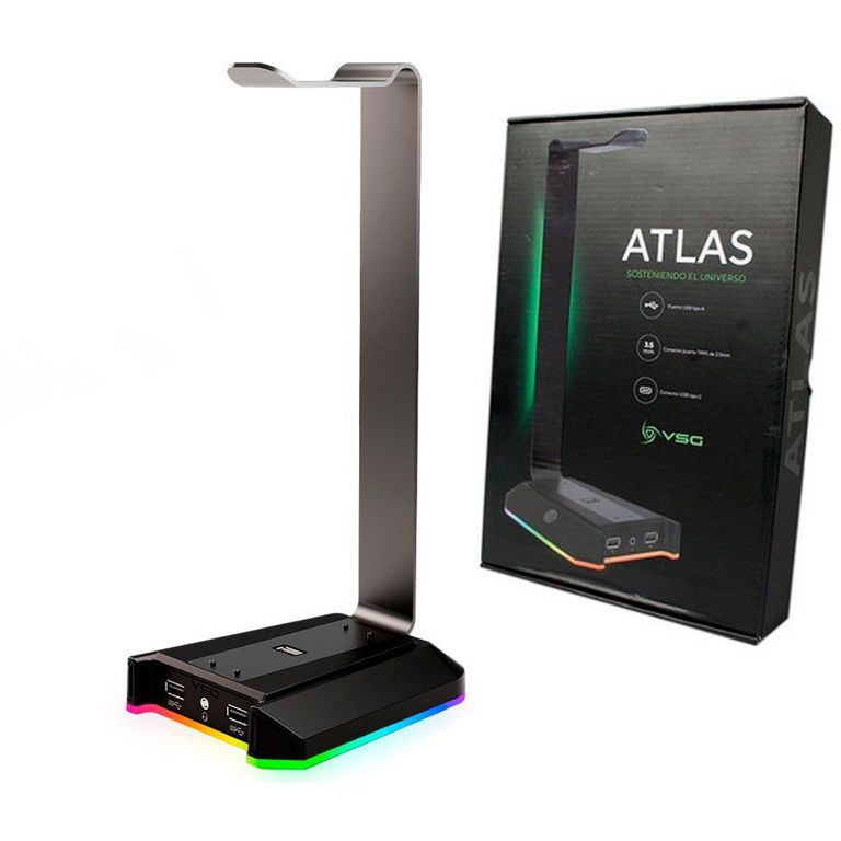 Soporte gamer para audífonos vgs atlas aluminio puertos usb a