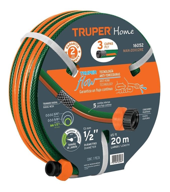 Manguera 1/2" reforzada 3 capas 20 metros