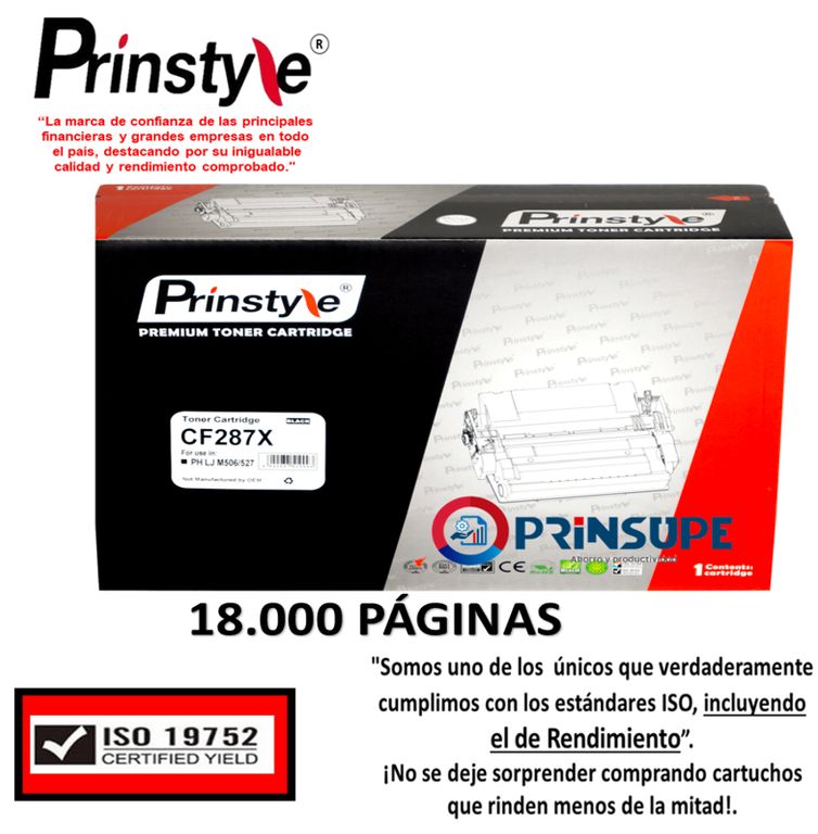 TONER PRINSTYLE 87X CF287X 18.000 PÁG. ISO RENDIMIENTO 19752
