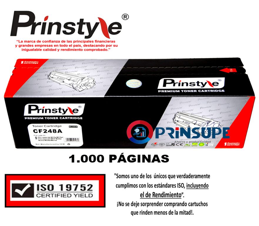TONER DE 1.000 PÁG. PRINSTYLE 48A CF248A  -ISO RENDIMIENTO 19752-