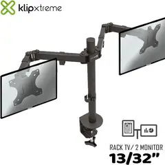 KLIPXTREME - Soporte Para 2 Monitores 13-32" Rack Brazo Klip Xtreme KPM-310
