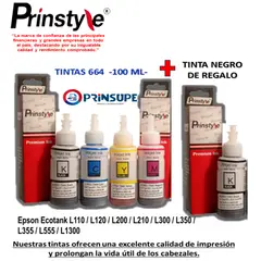PRINSTYLE - PACK TINTAS COMPATIBLE EPSON 664 100ML + 1 TINTA DE REGALO