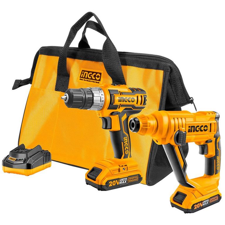 Combo CKLI2008 Taladro 20V + Rotomartillo 20V INGCO Baterías Cargador