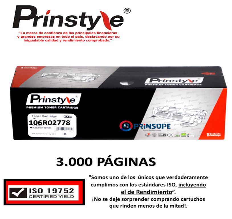 TONER 106R02778 3.000 PÁG P/XEROX. ISO RENDIMIENTO 19752