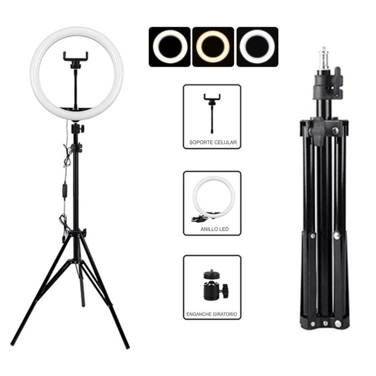 Aro luz led anillo 26 Cm Fotografia Video + Tripode 2.1 Metros