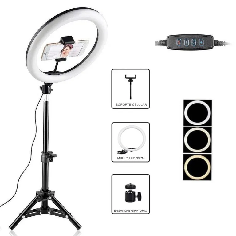 Aro luz led anillo 30 Cm Fotografia Video + Tripode 2.1 Metros
