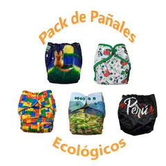 GENERICO - Pañal Ecológico de Tela - Pack x 5 unid para Bebe