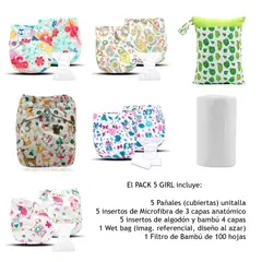 EKOALITAS - Pack 5-Pañales de Tela Barrera Simple - Girl 10 Insert