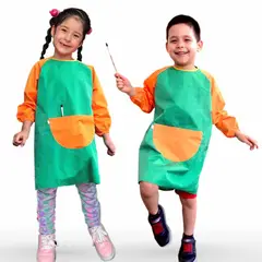 KUCHAS KIDS - Mandil arte verde impermeable, niños 3 a 5 años, manga larga