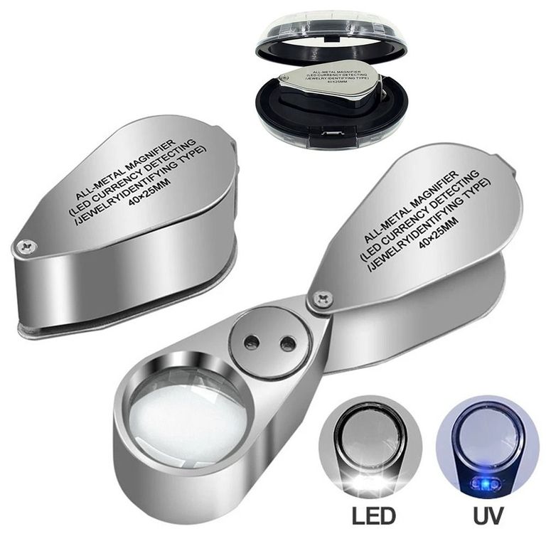 Lupa Metálica 40x 25mm Con Luz Led Geólogo Joyero Luz minería