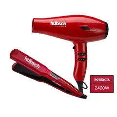 HUBSCH - Combo Secador de Cabello Alisador AC 2400W -Rojo