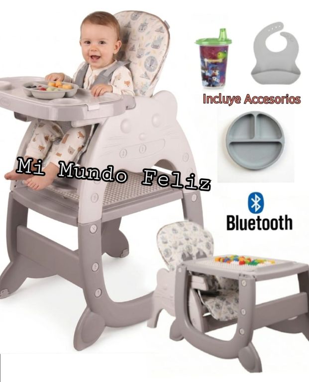Silla de Comer para Bebe Carpeta GRIS Plato Lego Babero