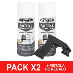 RUST OLEUM - Pack Pintura Aerosol Blanco Brillante Metal 340g x2 Pistola