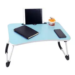GENERICO - Mesa plegable portátil para Laptop con Ranura y Posavasos Celeste