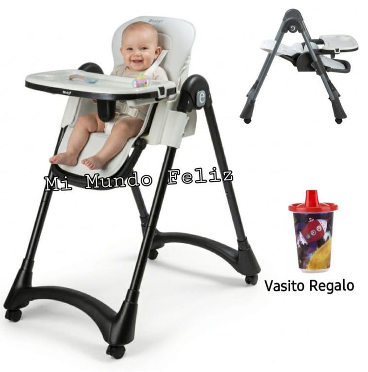 Silla de Comer de Bebe Niveles Altura Plegable Deluxe Black