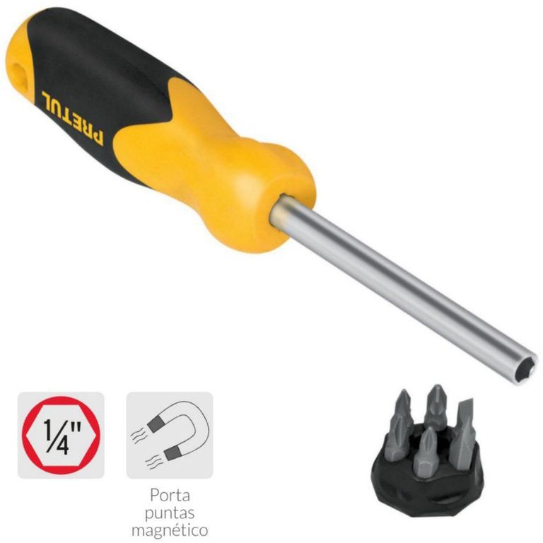 Desarmador con 6 puntas intercambiables,