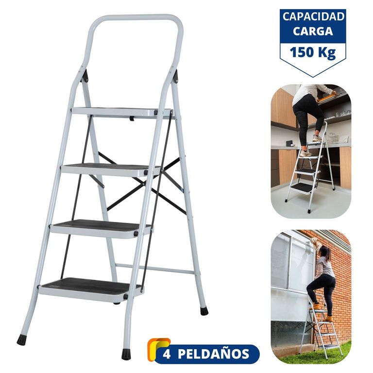 Escalera tijera 4 peldaños acero, plegable -