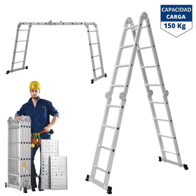 Escalera multiposición 16 peldaños escalera articulada 150kg -
