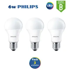 PHILIPS - Foco led 6w ecohome / pack 3 unidades