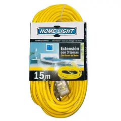HOME LIGHT - Extensión eléctrica vulcanizado 15 Metros x 3 Tomas