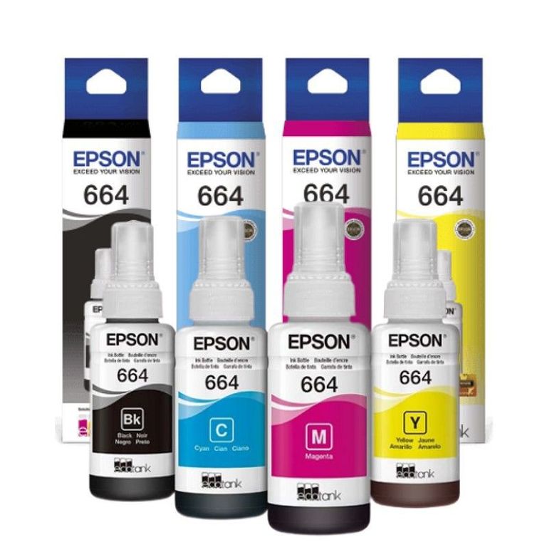 Kit 4 Tintas T664 Negro, Cian, Magenta, Yellow