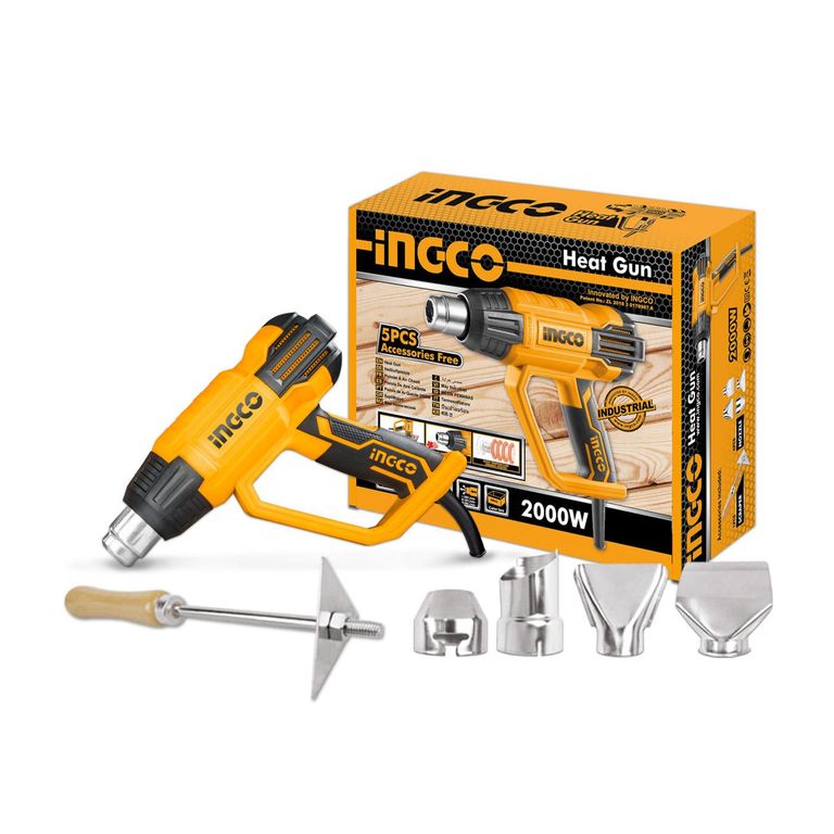 PISTOLA DE CALOR 2000W VELOCIDAD VARIABLE 4 BOQUILLAS INGCO - HG200028