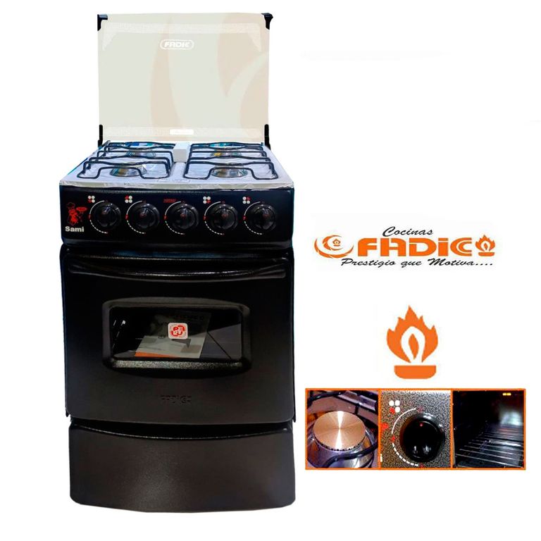Cocina con tapa de vidrio y Horno Sami 4h Negro
