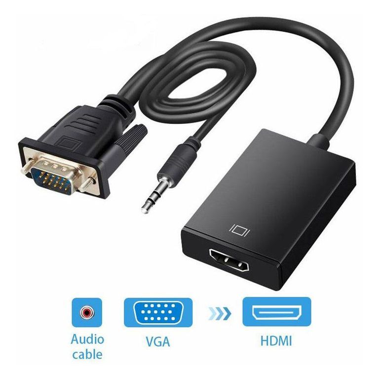 Cable adaptador vga a hdmi audio jack 35mm convertidor