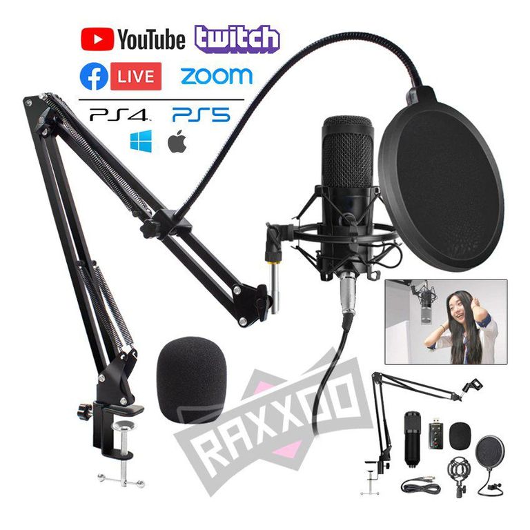 Micrófono condensador usb con brazo soporte anti pop profesional pc