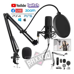 GENERICO - Micrófono condensador usb con brazo soporte anti pop profesional pc