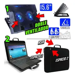 GENERICO - Kit cooler doble led p laptop usb 15.6 + funda para laptop maletin