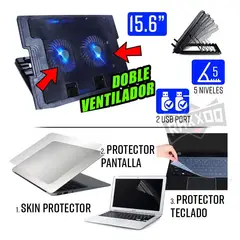 GENERICO - Kit cooler doble led p laptop 15.6 + skin protector pantalla teclado