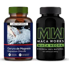 LIMA NATURALS - Cloruro de Magnesio 60 Cápsulas + Maca Negra 100 Cápsulas Maca Works