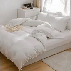 ISATEX HOME - Funda De Plumón 2 Plazas Pompones De Algodón Pima Blanco