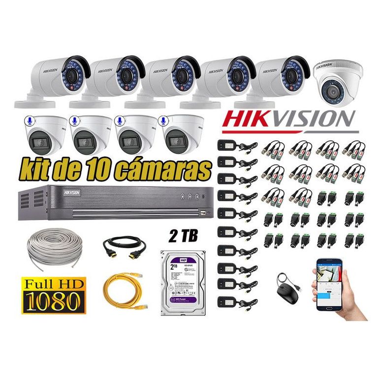 CÁMARAS SEGURIDAD KIT 10 FULL HD 4 CAMARA AUDIO INCORPORADO +DISCO 2TB