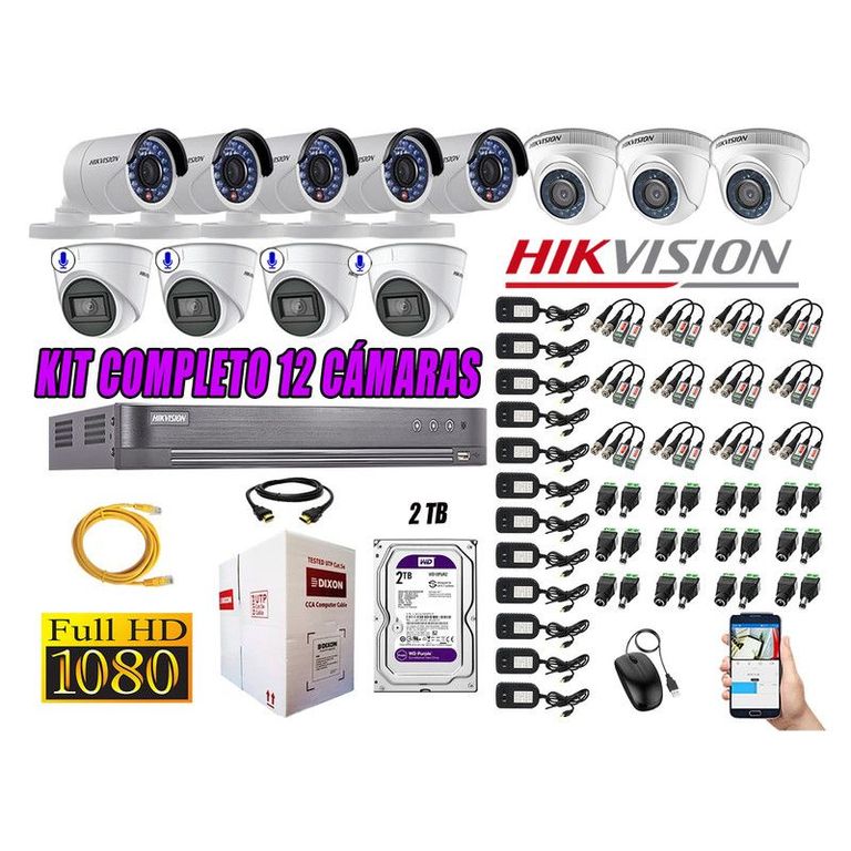 CÁMARAS SEGURIDAD KIT 12 FULL HD 4 CAMARA AUDIO INCORPORADO +DISCO 2TB