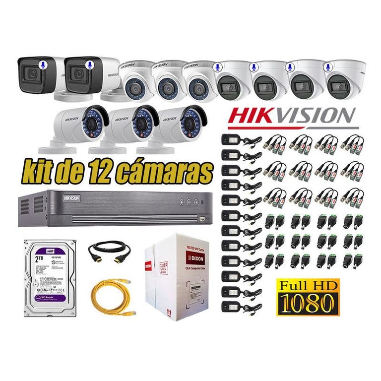 CÁMARAS SEGURIDAD KIT 12 FULL HD 6 CAMARA AUDIO INCORPORADO +DISCO 2TB