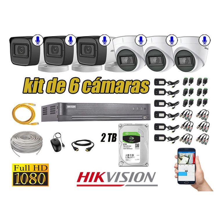 CÁMARAS SEGURIDAD KIT 6 CON AUDIO INCORPORADO FULL HD 1080P +DISCO 2TB