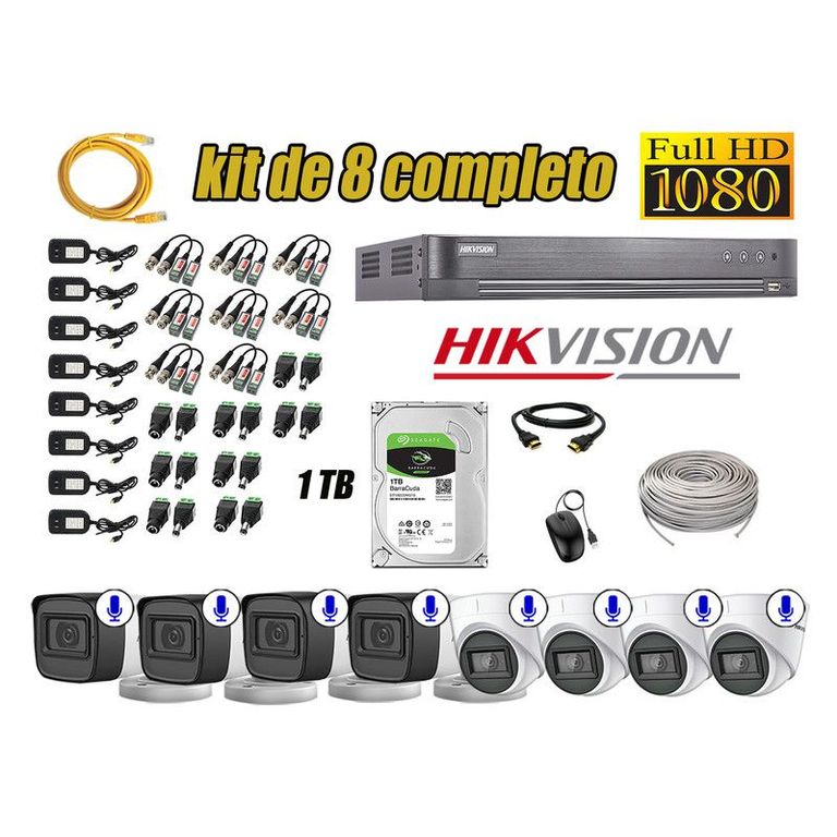 CÁMARAS SEGURIDAD KIT 8 CON AUDIO INCORPORADO FULL HD 1080P +DISCO 1TB