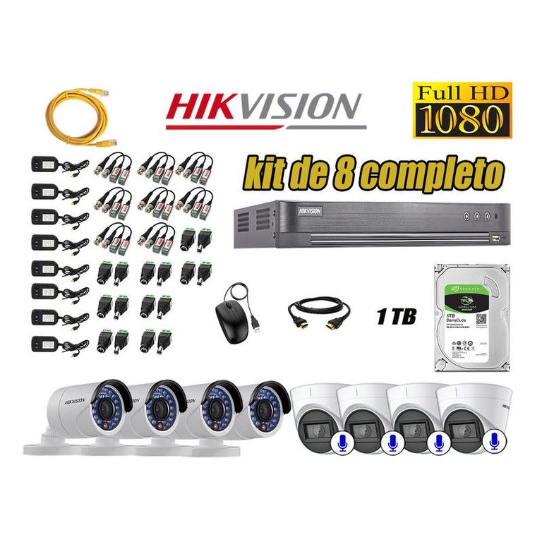 CÁMARAS SEGURIDAD KIT 8 FULL HD 4 CAMARA AUDIO INCORPORADO + DISCO 1TB