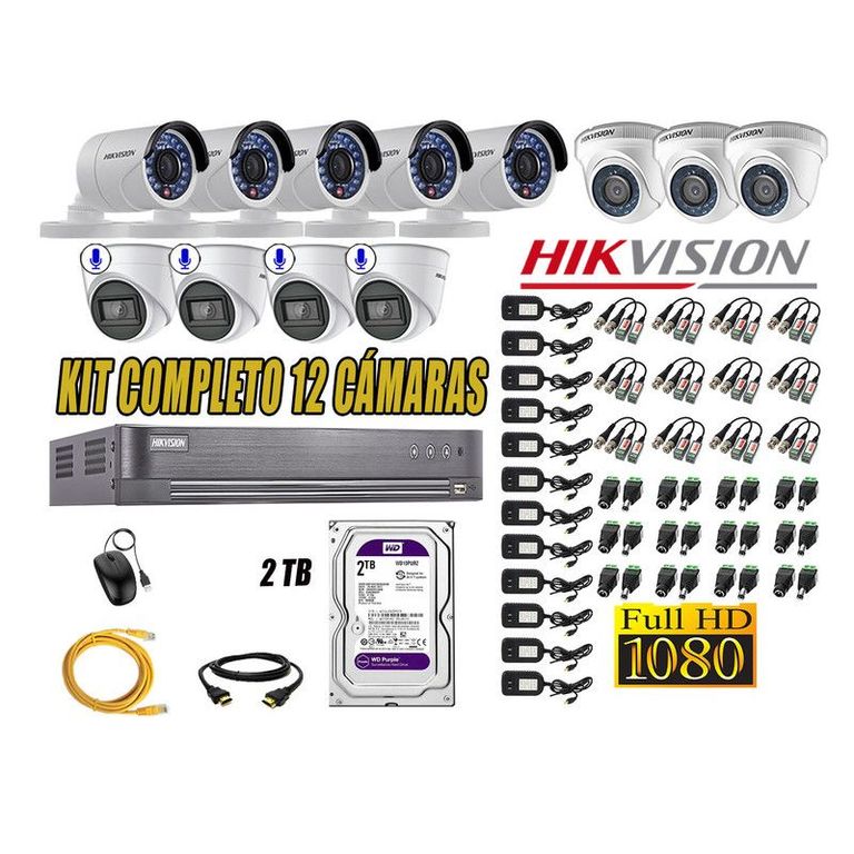 CÁMARAS SEGURIDAD KIT 12 FULL HD 04 CAMARA AUDIO INCORPORADO DISCO 2TB