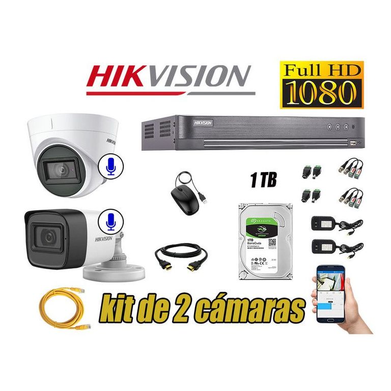 CÁMARAS SEGURIDAD KIT 2 FULL HD 02 CAMARAS AUDIO INCORPORADO DISCO 1TB