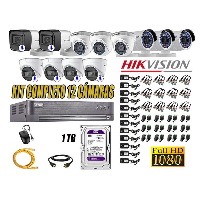 CÁMARAS SEGURIDAD KIT 12 FULL HD 6 CAMARAS AUDIO INCORPORADO DISCO 1TB