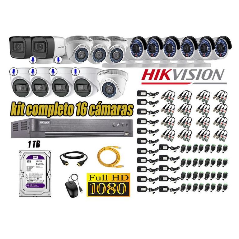 CÁMARAS SEGURIDAD KIT 16 FULL HD 6 CAMARAS AUDIO INCORPORADO DISCO 1TB