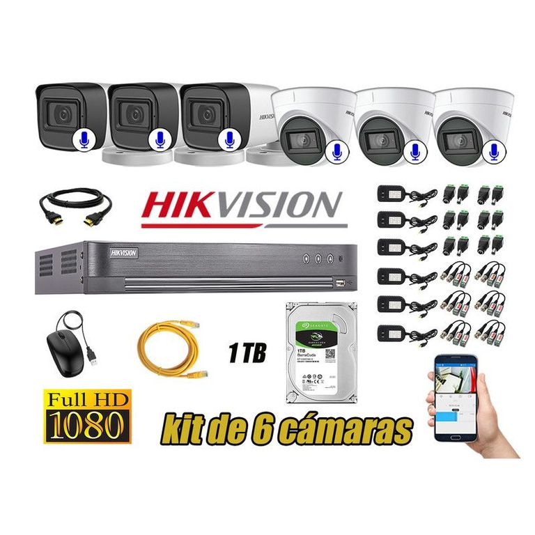 CÁMARAS SEGURIDAD KIT 6 CON AUDIO INCORPORADO FULL HD + DISCO 1TB