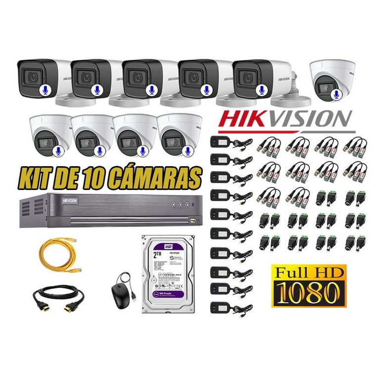 CÁMARAS SEGURIDAD KIT 10 CON AUDIO INCORPORADO FULL HD + DISCO 2TB